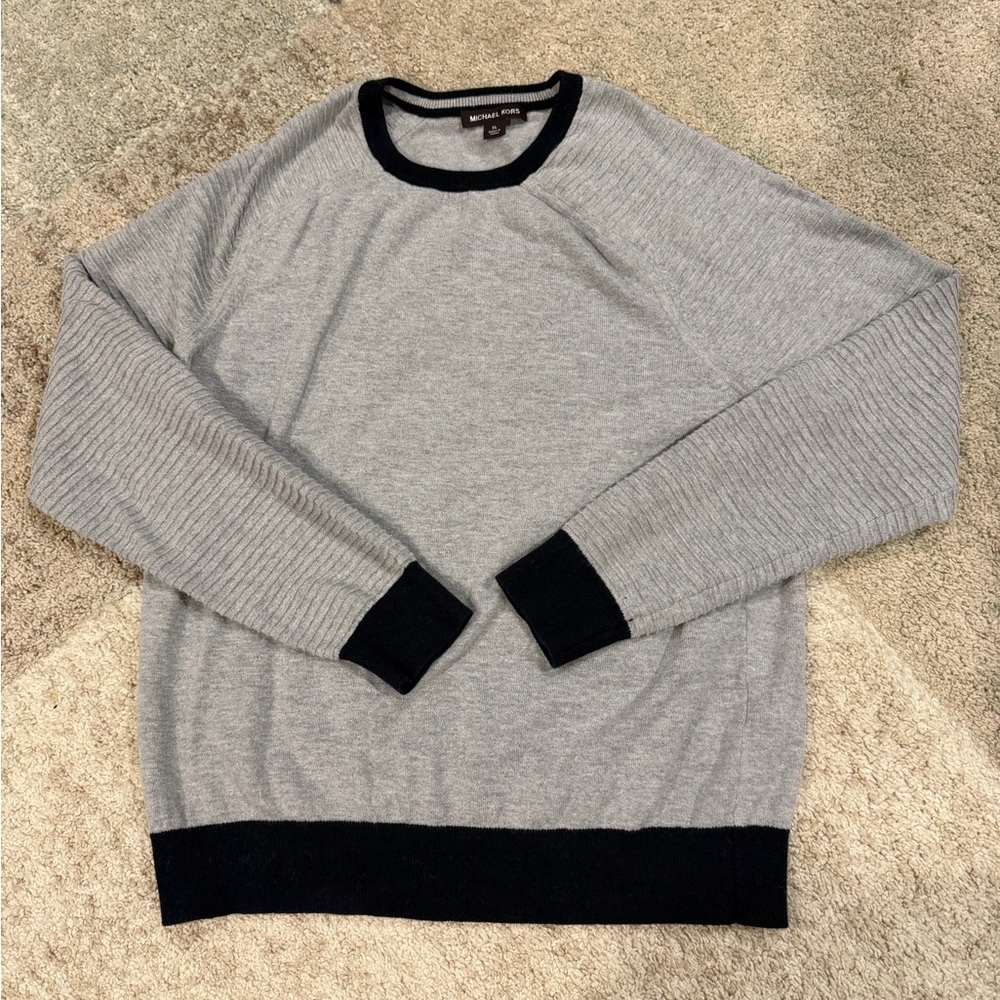 Michael Kors Light Gray Crewneck Sweater with Black Trim